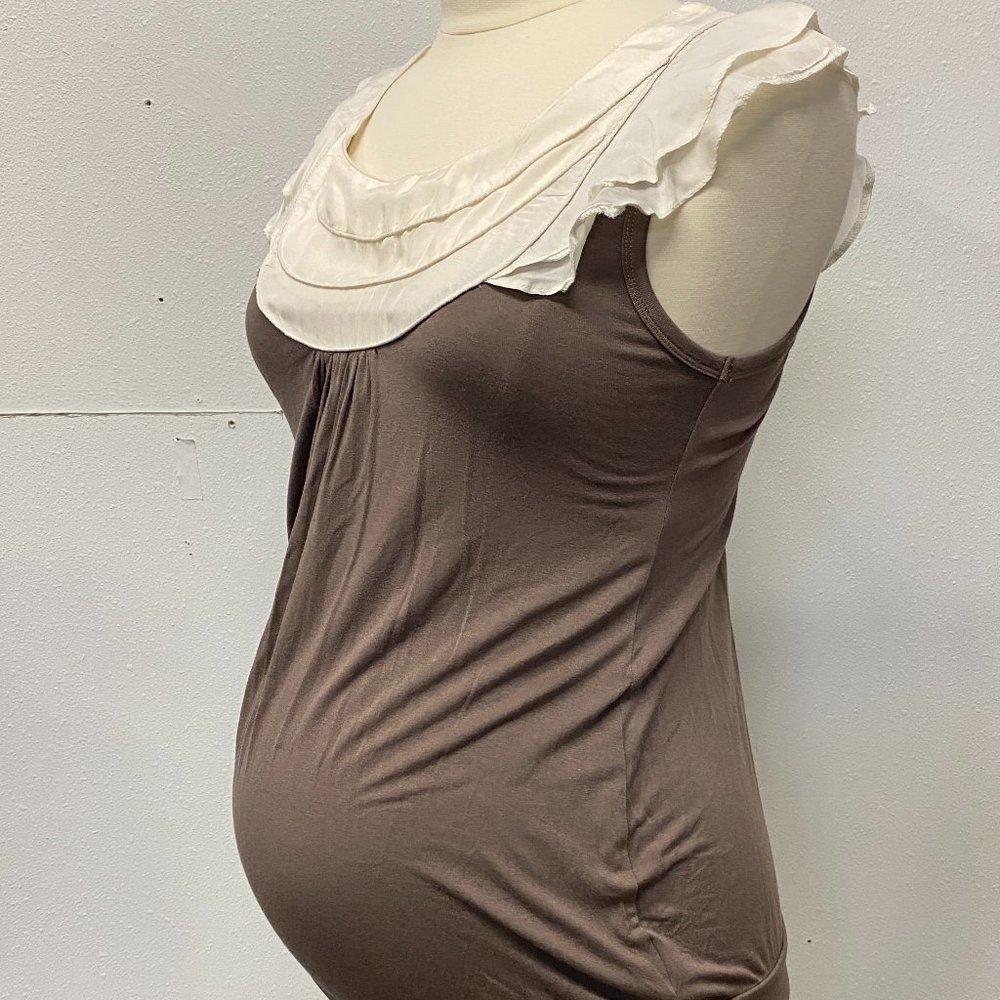 Brown Ruffle Ripe Maternity Sleeveless Top